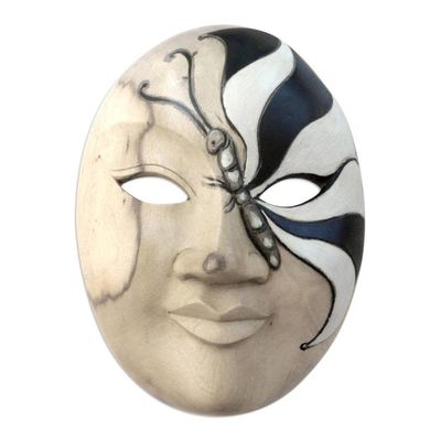 Alternate image for Balinese Hibiscus Wood Mask with Hand-Painted Butterfly Feminine Butterfly