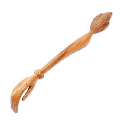 Alternate image for Lotus Flower Wood Hand Back Scratcher Hand Carved in Bali Lotus Ease in Natural