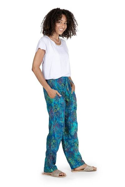 Alternate image for Teal Hand-Stamped and Hand-Dyed Batik Rayon Pants from Bali New Mandala