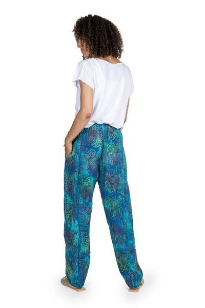 Alternate image for Teal Hand-Stamped and Hand-Dyed Batik Rayon Pants from Bali New Mandala