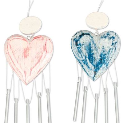 Alternate image for 2 Shabby Chic Hand-Carved and Painted Wood Heart Wind Chimes Heartfelt Melodies