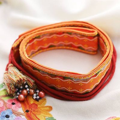 Alternate image for Rayon Embroidered Orange and Red Cotton Belt with Tassels Tangerine Tassels
