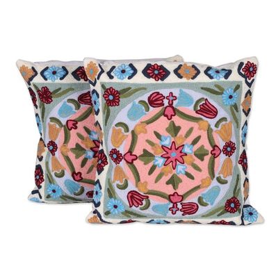 Alternate image for Embroidered Floral Multicolor Cotton Cushion Cover Pair Dream of Blooms