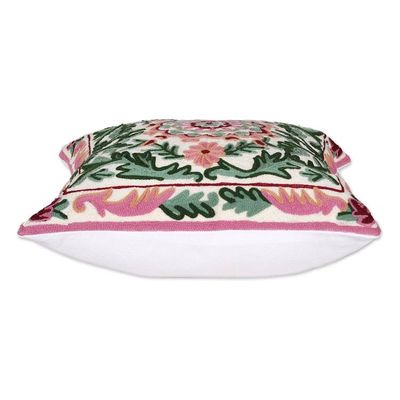 Alternate image for Baroque-Inspired Green and Pink Cotton Cushion Cover Pair Baroque in Rose