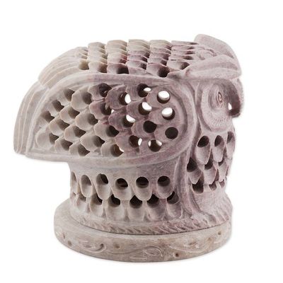 Alternate image for Hand Carved Soapstone Owl Tealight Candle Holder Up Owl Night