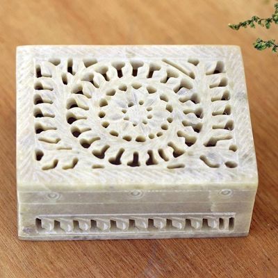 Alternate image for Hand Carved Decorative Soapstone Floral Box Leaf and Vine