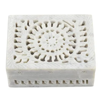 Alternate image for Hand Carved Decorative Soapstone Floral Box Leaf and Vine