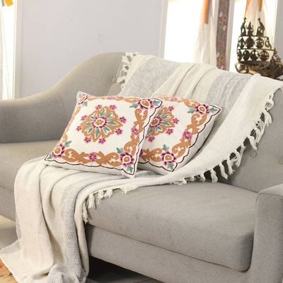 Alternate image for Indian-Made Floral Embroidered Cotton Cushion Cover Pair Sweet Classic
