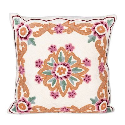 Alternate image for Indian-Made Floral Embroidered Cotton Cushion Cover Pair Sweet Classic