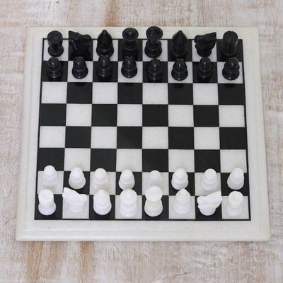 Alternate image for Black and White Marble Chess Set from India Royal Grandeur