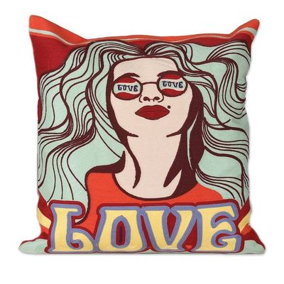 Alternate image for Bohemian Cotton Cushion Cover Pair with Acrylic Embroidery Retro Boho