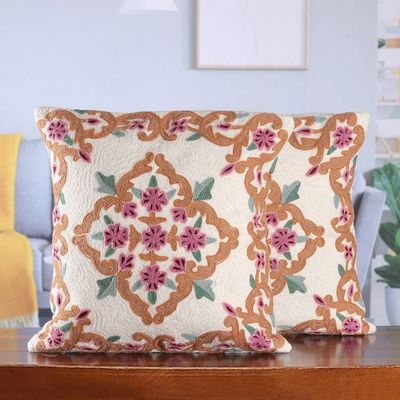 Alternate image for Bollywood-Inspired Embroidered Cotton Cushion Cover Pair Exquisite Blossoms