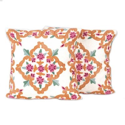 Alternate image for Bollywood-Inspired Embroidered Cotton Cushion Cover Pair Exquisite Blossoms