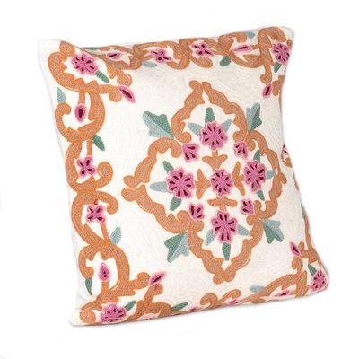 Alternate image for Bollywood-Inspired Embroidered Cotton Cushion Cover Pair Exquisite Blossoms