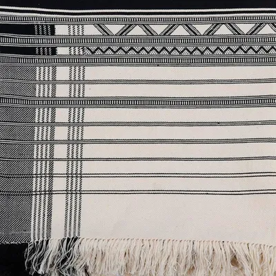 Alternate image for Hand-Loomed Geometric Cotton Throw in Black and Ivory Creative Elegance