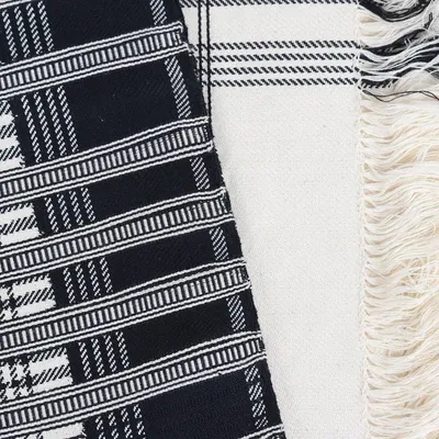 Alternate image for Black and White Handwoven Cotton Throw with Geometric Theme Classic Elegance
