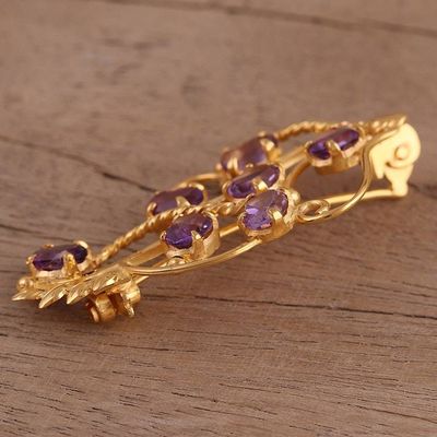 Alternate image for 22k Gold Plated 7 Carat Amethyst Handcrafted Lilac Brooch Golden Lilac