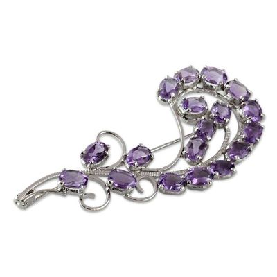 Alternate image for Floral Sterling Silver Amethyst Brooch Pin Indian Jewelry Purple Paisley