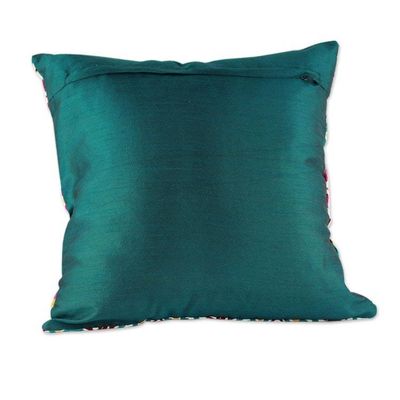 Alternate image for Floral Abstract Embroidered Patchwork Cushion Covers Pair Colorful Connection