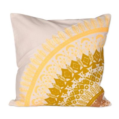 Alternate image for Green and Yellow Leafy Mandala Cotton Cushion Cover Pair Divine Orchard in Spring