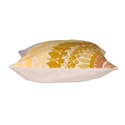 Alternate image for Green and Yellow Leafy Mandala Cotton Cushion Cover Pair Divine Orchard in Spring