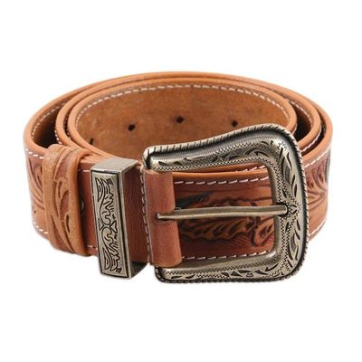 Alternate image for Leaf Motif Mens Leather Belt Royal Garden