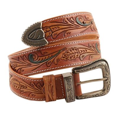 Alternate image for Leaf Motif Mens Leather Belt Royal Garden