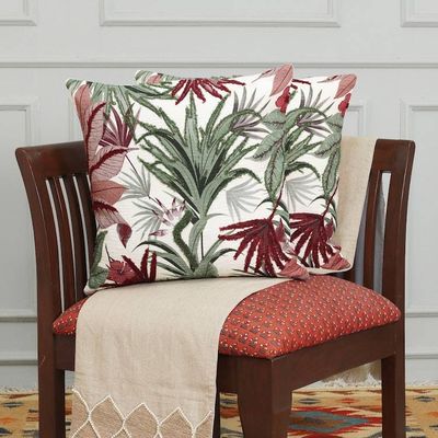Alternate image for Pair of Embroidered Green and Red Cotton Cushion Covers Vermilion Nature