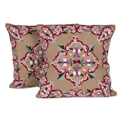Alternate image for Artisan-Made Baroque Embroidered Cotton Cushion Cover Pair Sublime Blossoms