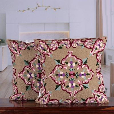 Alternate image for Artisan-Made Baroque Embroidered Cotton Cushion Cover Pair Sublime Blossoms