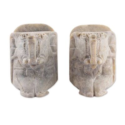Alternate image for Elephant Openwork Carved Soapstone Tealight Holders Pair Royal Majesty