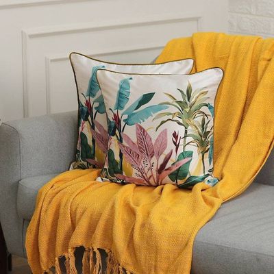 Alternate image for Nature-Themed Embroidered Cushion Cover Pair Made in India Tropical Lux