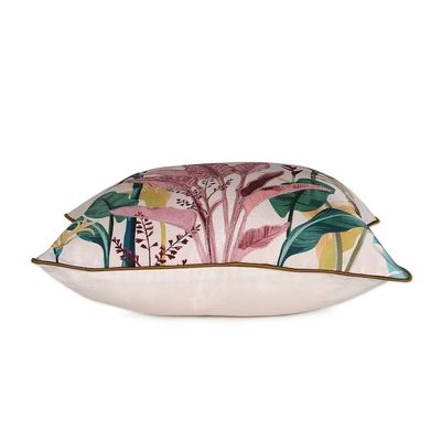 Alternate image for Nature-Themed Embroidered Cushion Cover Pair Made in India Tropical Lux