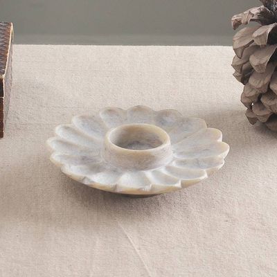 Alternate image for Flower-Shaped Hand-Carved Natural Soapstone Tealight Holder Floral Magnificence
