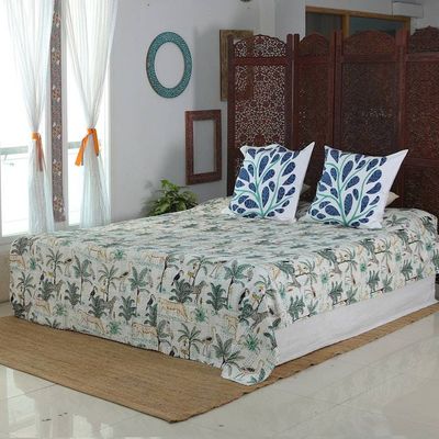 Alternate image for Jungle-Themed Embroidered Cotton Queen Bedspread in White Morning Jungle Story