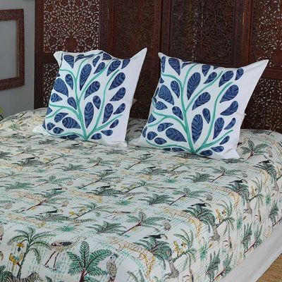 Alternate image for Jungle-Themed Embroidered Cotton Queen Bedspread in White Morning Jungle Story