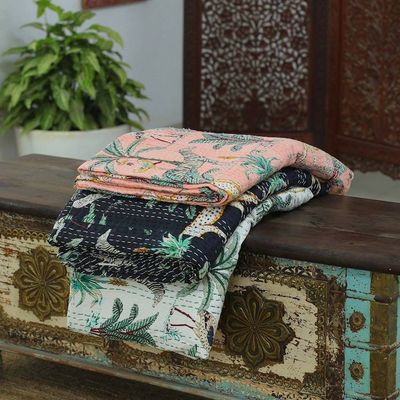 Alternate image for Tropical-Themed Embroidered Cotton Queen Bedspread in Black Night Jungle Story