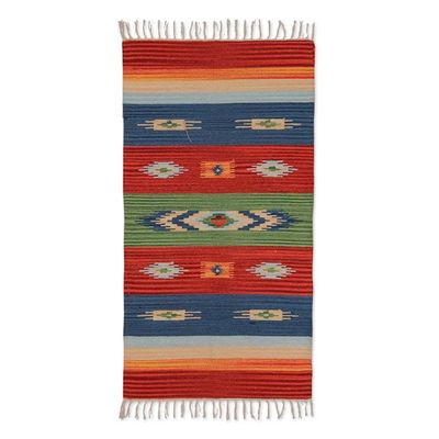 Alternate image for Boho Geometric Hand-Loomed Cotton Dhurrie Area Rug 2x4 Vibrant Dreams