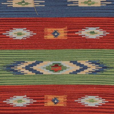 Alternate image for Boho Geometric Hand-Loomed Cotton Dhurrie Area Rug 2x4 Vibrant Dreams
