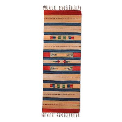 Alternate image for Handloomed Striped 2x5 100 Cotton Dhurrie Rug with Fringed Morning Wonders