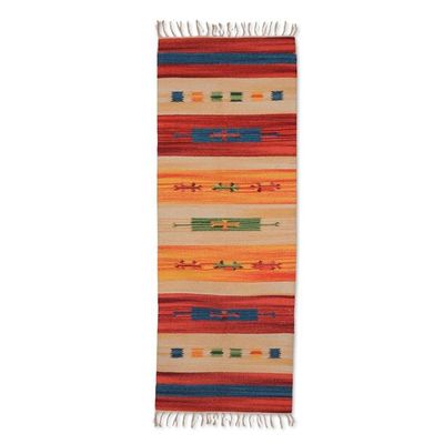 Alternate image for Artisan-Made 2x5 Striped 100 Cotton Fringed Dhurrie Rug Sunset Feelings