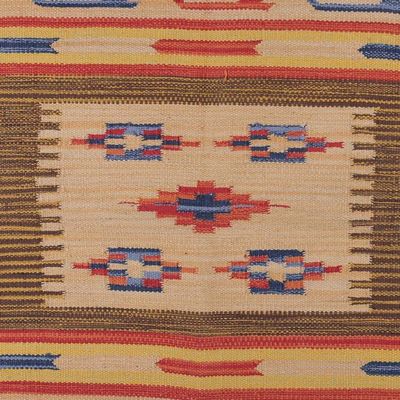 Alternate image for Classic Handloomed 100 Cotton Fringed Dhurrie Rug 2x3 Echoes of Tradition