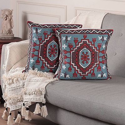 Alternate image for Pair of Chain-Stitched Geometric Cotton Cushion Covers Abstract Fountain