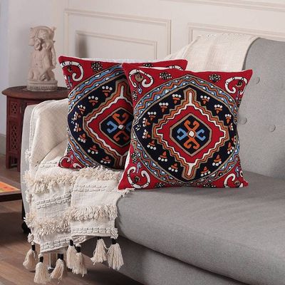 Alternate image for Pair of Cotton Cushion Covers with Chain Stitch Embroidery Hypnotic Kites