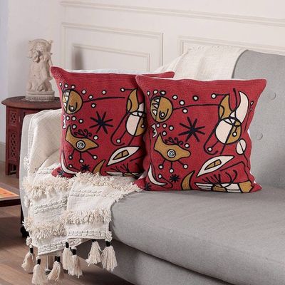 Alternate image for Pair of Abstract Modern Embroidered Cotton Cushion Covers Contemporary Expressions
