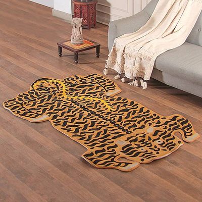 Alternate image for Tiger-Shaped Chain-Stitched Handcrafted Wool Area Rug Regal Tiger