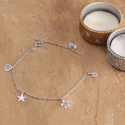 Alternate image for Silver Anklet with Sea Life-Themed Charms from India Ocean Shine