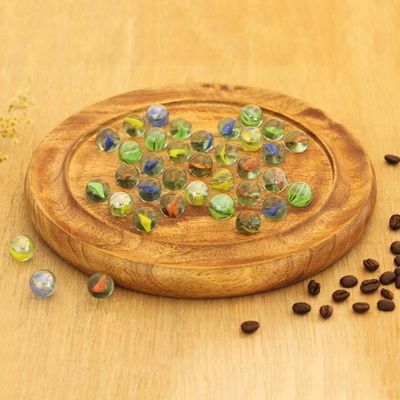 Alternate image for Hand Carved Mango Wood Solitaire Marble Board Game Game of Patience