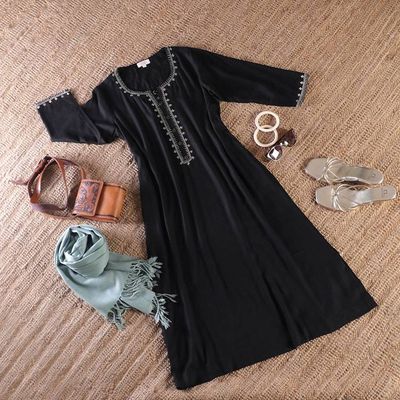 Alternate image for Artisan-Made 100 Cotton Tunic Dress in Onyx Black Hues Palatial Onyx