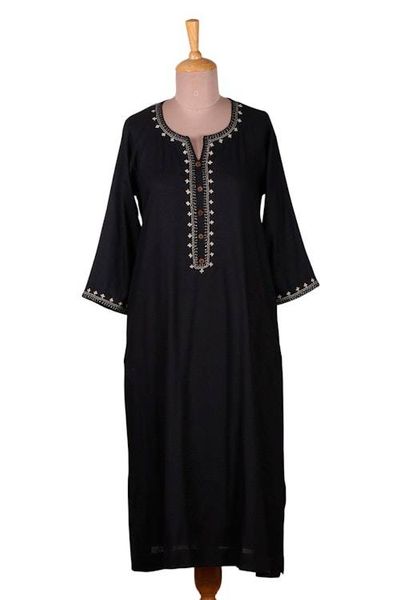 Alternate image for Artisan-Made 100 Cotton Tunic Dress in Onyx Black Hues Palatial Onyx